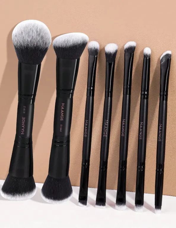 7 pièces Ensemble de pinceaux de maquillage professionnels (Noir)